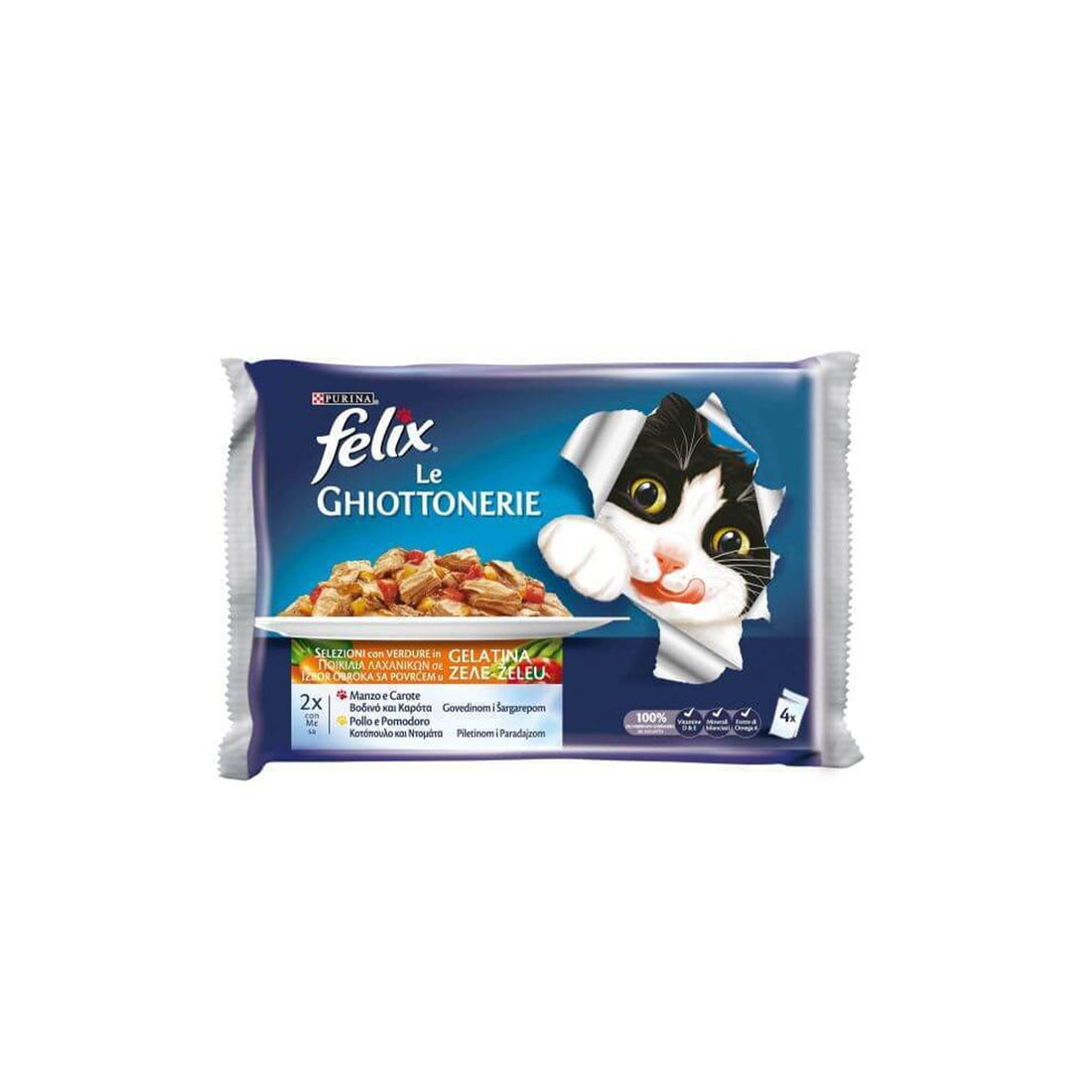 Purina Felix Le Chiottonerie Βοδινό / Κοτόπουλο / Λαχανικά 100gr 4τμχ