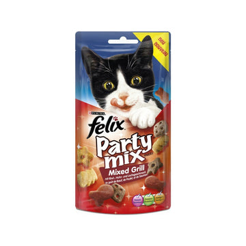 Purina Felix Party Mix Λιχουδιές Σνακ Γάτας Mixed Grill με Βοδινό, Κοτόπουλο & Σολομό 60gr