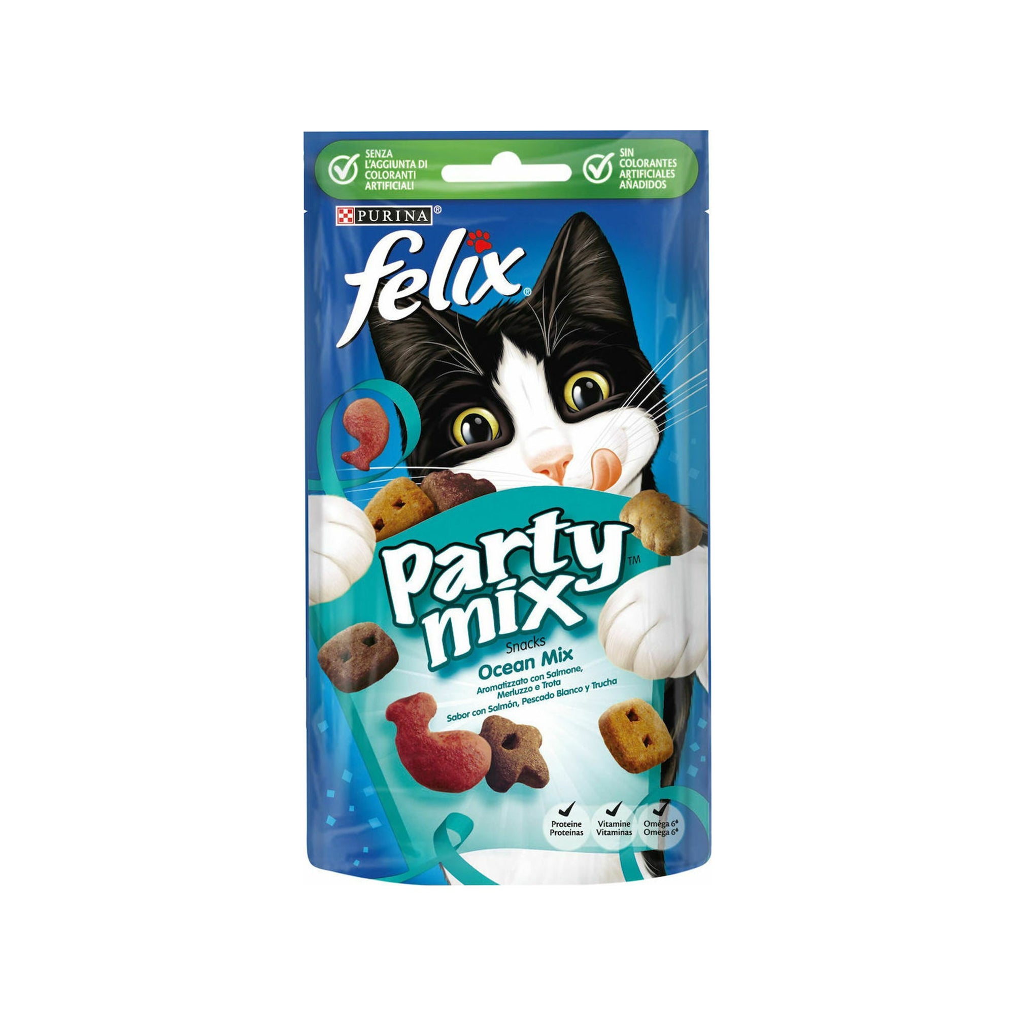 Purina Felix Party Mix Λιχουδιές Σνακ Γάτας με Σολομό, Μπακαλιάρο & Πέστροφα 60gr