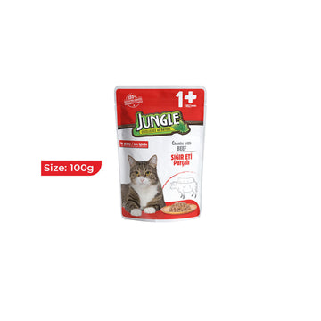 Jungle 1+ Υγρή Τροφή για Ενήλικες Γάτες σε Φακελάκι με Μοσχάρι 100gr