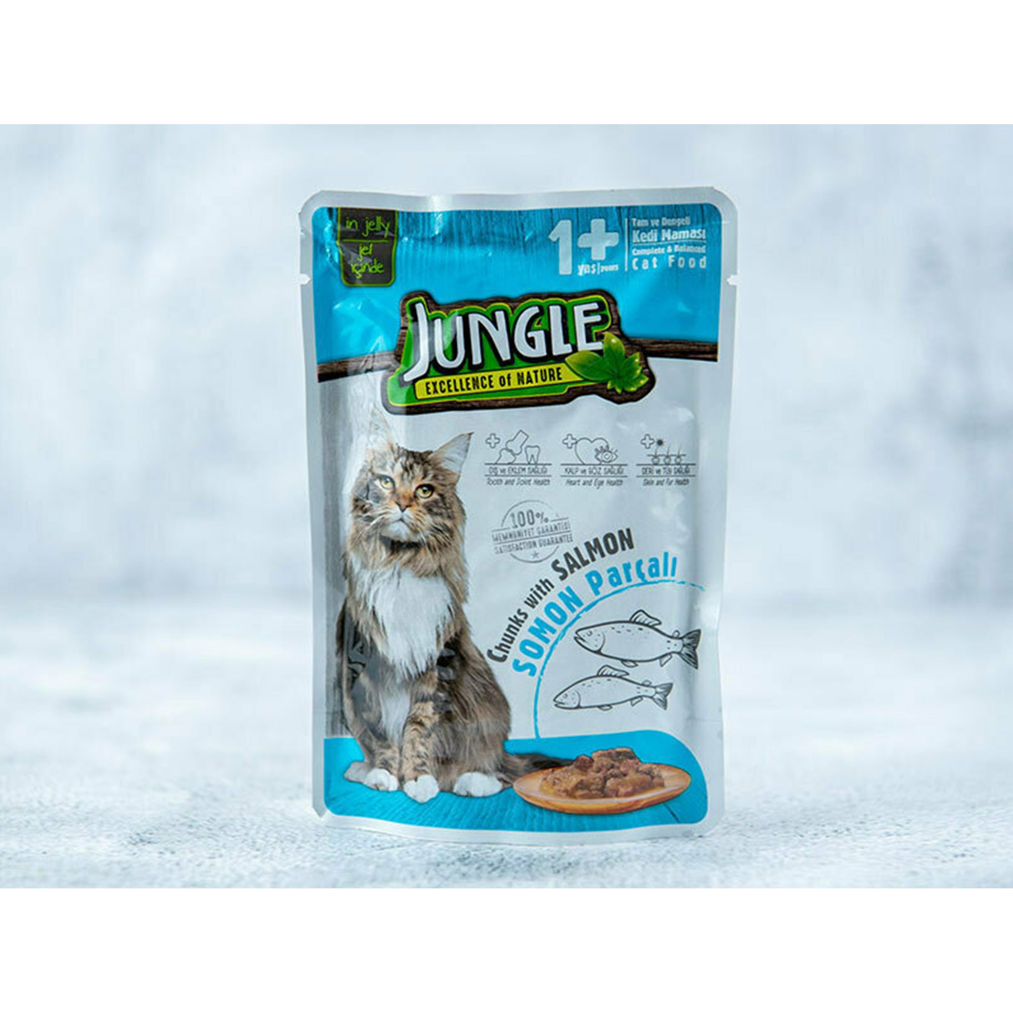 Jungle 1+ Υγρή Τροφή για Ενήλικες Γάτες σε Φακελάκι με Σολομό 100gr 24τμχ