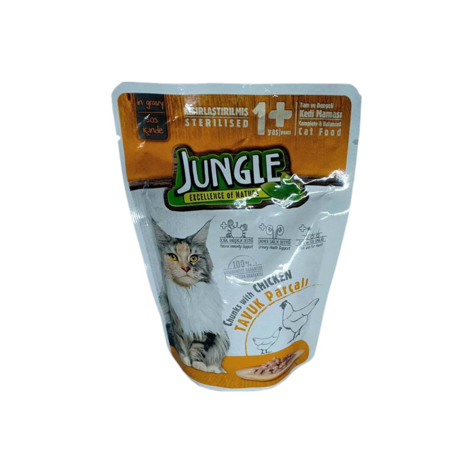 Jungle 1+ Υγρή Τροφή για Ενήλικες Στειρωμένες Γάτες σε Φακελάκι με Κοτόπουλο 100gr 24τμχ