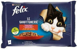 Purina Felix Le Chiottonerie Υγρή Τροφή για Ενήλικες Γάτες σε Φακελάκι με Βοδινό / Κοτόπουλο σε Ζελέ 85gr 4τμχ