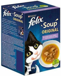 [4072522] Purina Felix Soup Original Υγρή Τροφή για Ενήλικες Γάτες σε Φακελάκι με Βοδινό / Κοτόπουλο / Τόνο 48gr 6τμχ