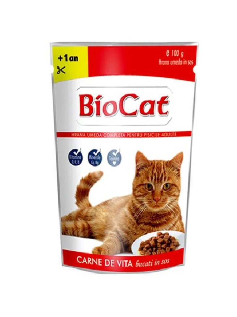 [8242385] Biotur Biocat Υγρή Τροφή για Ενήλικες Γάτες σε Φακελάκι με Βοδινό 100gr 065878B