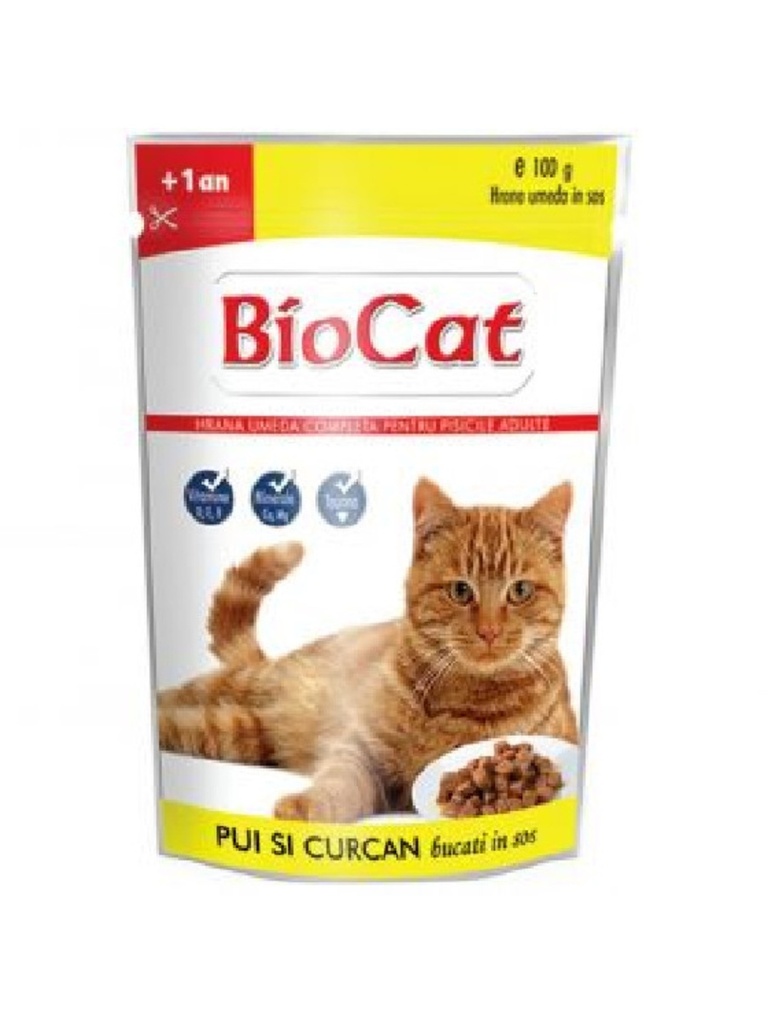 [8242386] Biotur Biocat Υγρή Τροφή για Ενήλικες Γάτες σε Φακελάκι με Κοτόπουλο 100gr 065878C