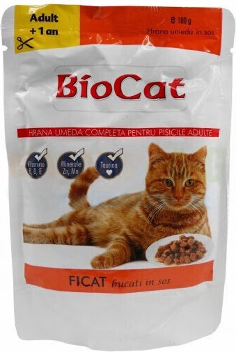 [8242388] Biotur Biocat Υγρή Τροφή για Ενήλικες Γάτες σε Φακελάκι με Συκώτι 100gr 065878L